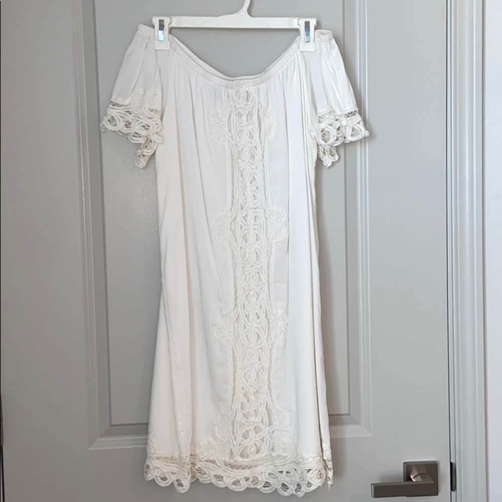Francescas Off the Shoulder White Lace Dress